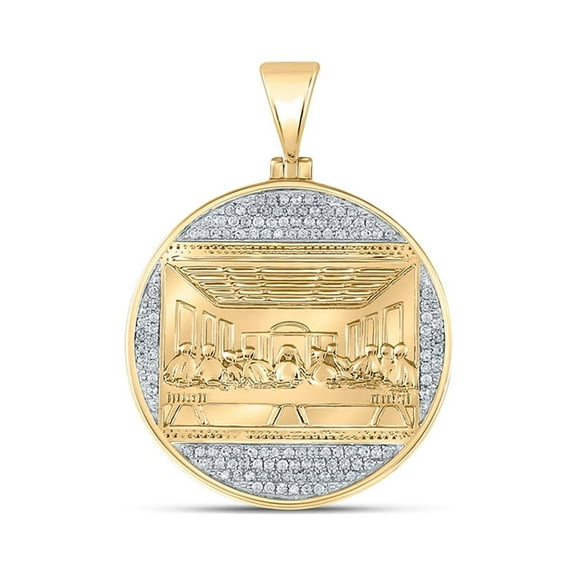 Diamond Queen 10kt Yellow Gold Mens Round Diamond Last Supper Religious Charm Pendant 1/2 Cttw