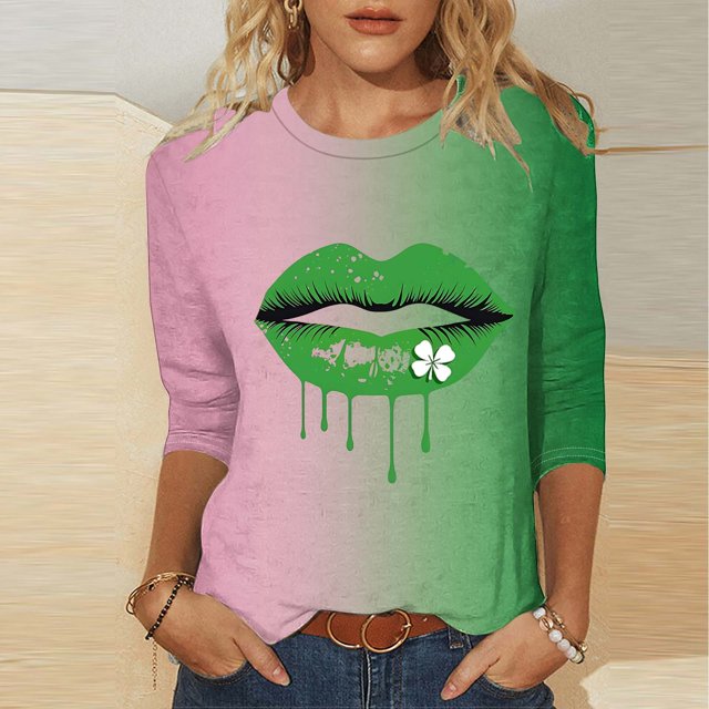 Meichang Hauts à Manches 3/4 pour Femmes T-Shirts de la Saint-Patrick T-Shirts Graphiques Amusants Col Rond Cadeaux de la Saint-Patrick