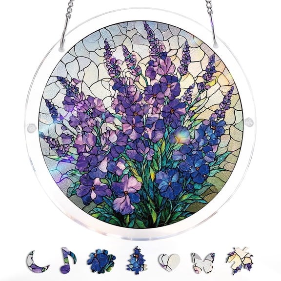 Acrylic Puzzles Suncatcher Window Hanging,Flower Sun Catcher Stained Glass Acrylic Puzzle Decoration for Women Men, DIY Suncatcher Kits for Adults Home Decor