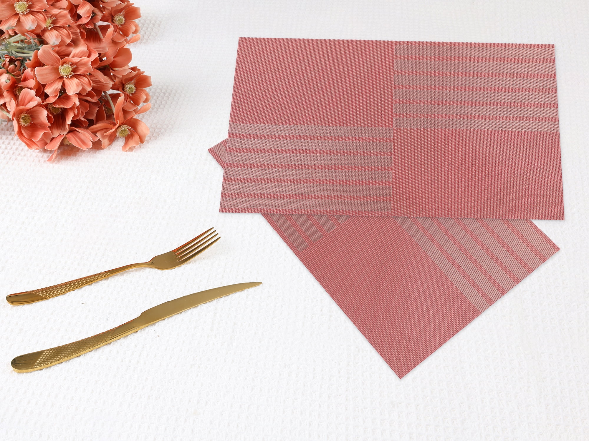Unique Bargains Set of 6 Placemats for Kitchen Dining Table Decor Red 18x12in