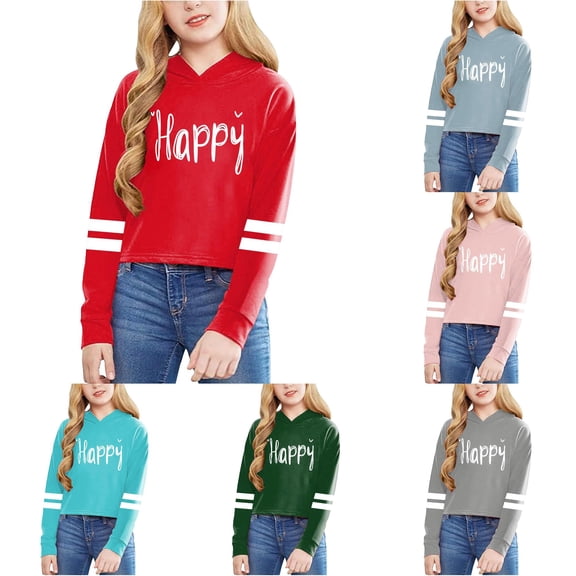Byoo Hoodies for Little Girls Graphic Letter Print Long Sleeve Casual Hooded Sweatshirt Soft Pullover Tops,Red