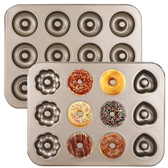 2-Pack Donut Pans For Baking, 12 Cavity Heavy Duty Non-Stick Steel Doughnut Tray, Doughnut Bakeware Donut Mold Cake Pans Bagel Mold for Oven Baking