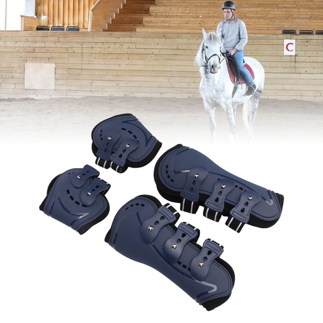 Bottes de Tendon de Cheval 4Pcs, Réglable avant Fetlock Cheval Jambe de Garde Botte, PU Shell Cheval Saut Bottes de Protection Amortissant Jambe pour Cheval