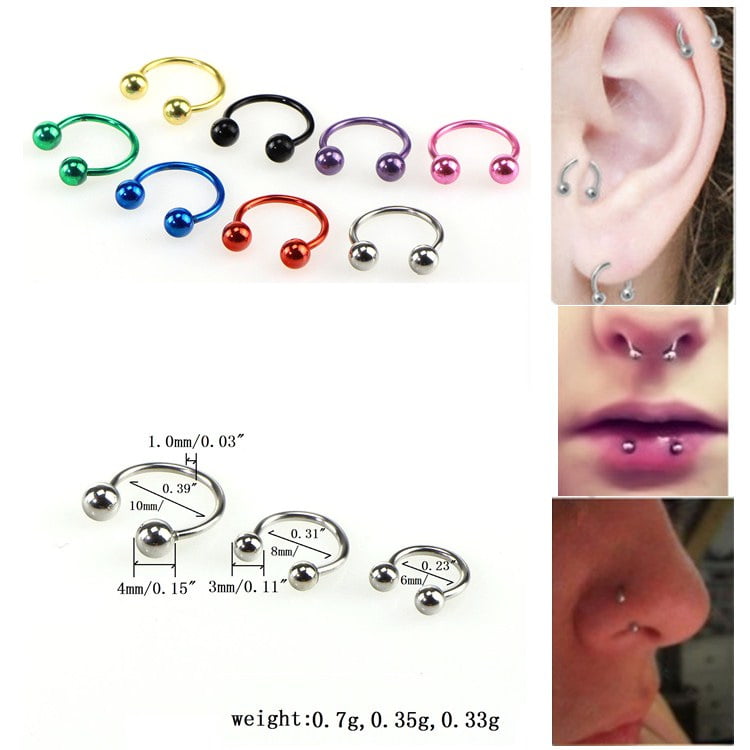 Tragus Septum playful piercings Pair of Black Horseshoe Ring Lip 8g 6g Nipple 4g Cartilage Earring Hoop 2g Belly