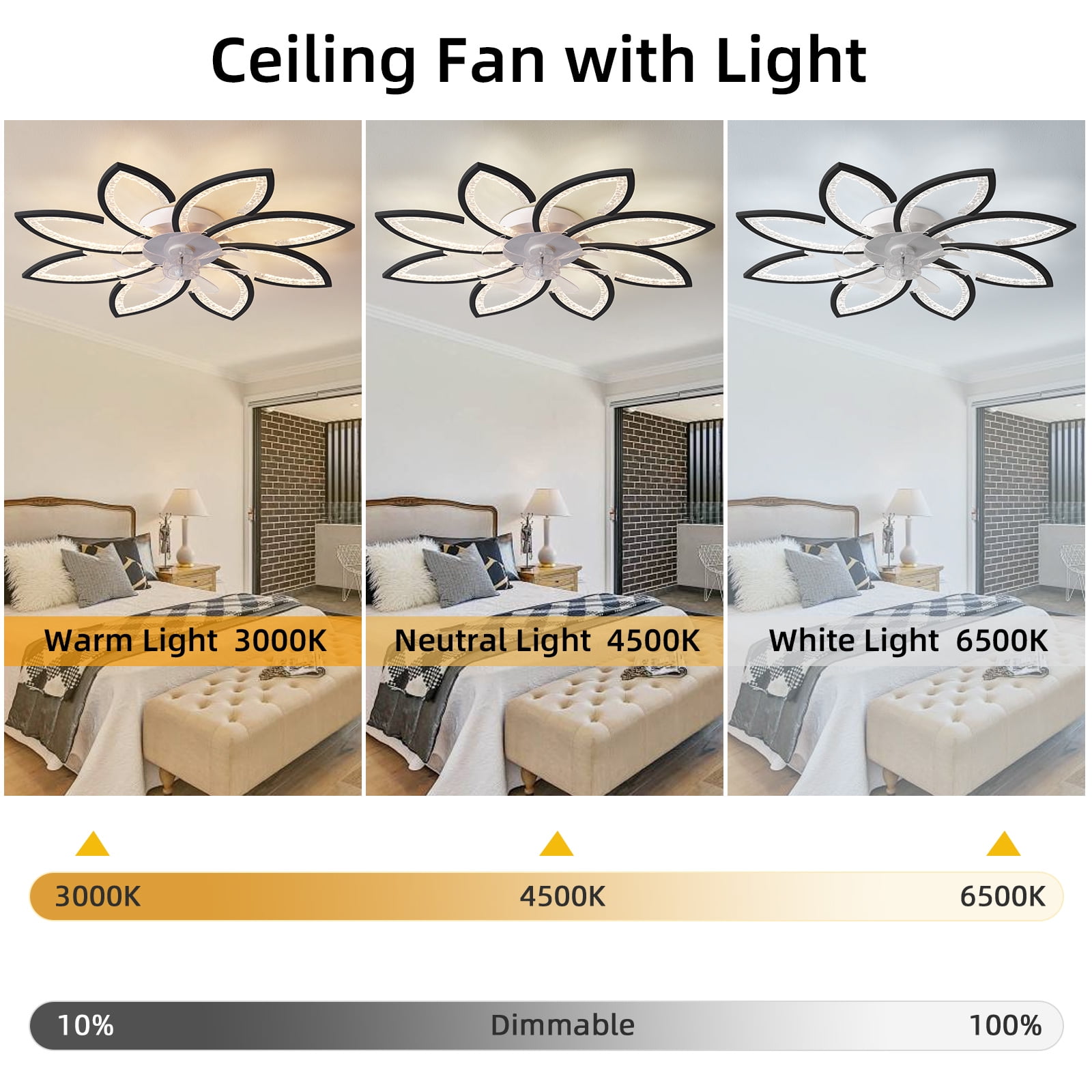 Mintazer 35.4" Modern Ceiling Fan with Remote Control, Modern Dimmable Flower Shaped, 6-Speed Adjustable 3-Color Temperature LED Lights with Fan for Bedrooms & Living Rooms