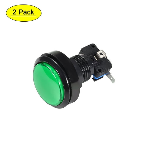 Game Push Button 46mm Round 12V LED Illuminated Push Button Switch with Micro switch for Arcade Video Green 2pcs