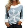 thumbnail image 2 of HOMBOM Womens Graphic Shirts Fuzzy Holiday Long Sleeve Santa Xmas Light Blue Blouse for Female Christmas, 2 of 8
