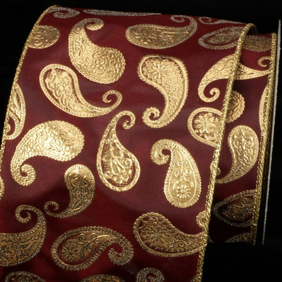 The Ribbon People Burgundy Red and Gold Paisley Wired Craft Ribbon 6" x 20 Yards