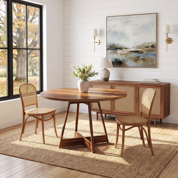 Fnova 39" Round Farmhouse Dining Table for 2-4 People, Wooden Circle Kitchen Table with Heavy Duty Pedestal, Small Bistro Dinner Table for Dining Room, Kitchen, Apartment, Cafe, Restaurant