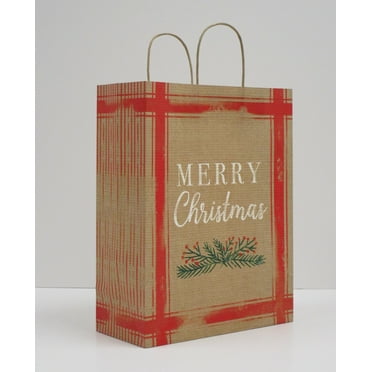 Holiday Time 2ct Kraft Christmas Brown Paper Gift Bag Hard Handle