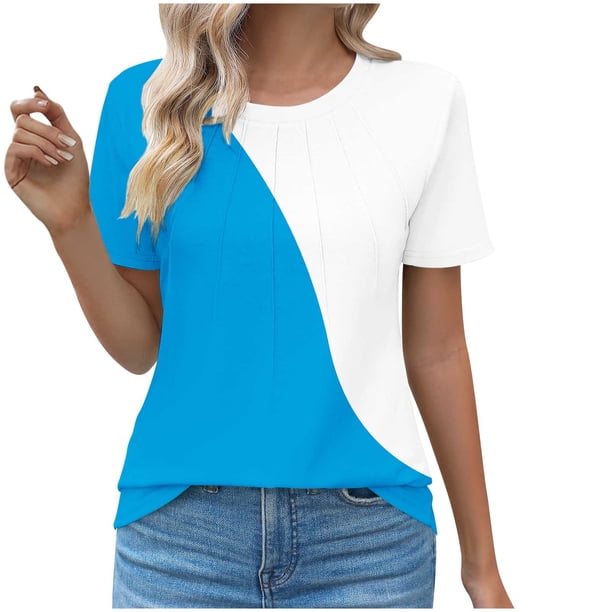 Tops Cortos para las Mujeres Cuello en V de Moda Casual Manga Corta Primavera Verano Top, Tops de Baile para las Mujeres
