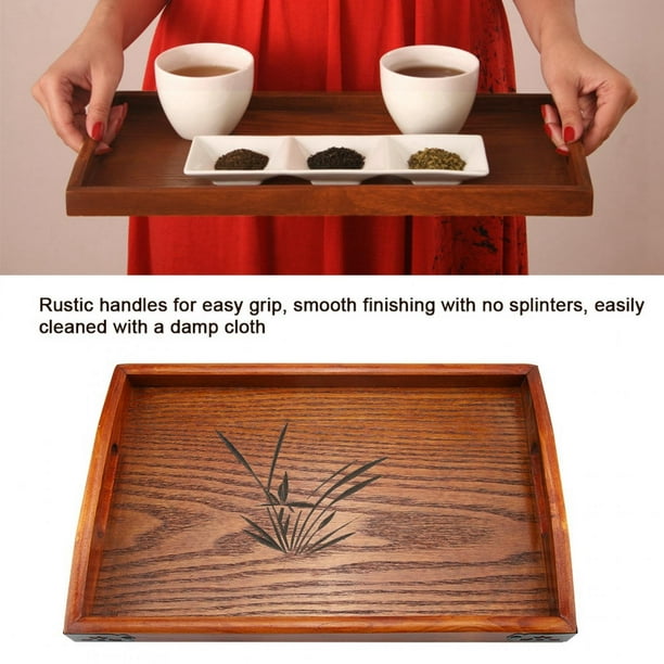 Serving Tray Large Wood Serving Tea Water Drinks Tray Serving Tea Tray Serving Tray With Handle Wood Serving Tea Tray Wooden Breakfast Tea Serving