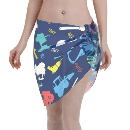 Disketp Colorful Excavator Women Swimsuit Cover Up Short Chiffon Summer Beach Sarong Bikini Wrap Skirt Bathing Suit