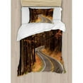thumbnail image 3 of Fall Duvet Cover Set Queen Size, Curvy Roadway Through the Forest Great Smokey Mountains Change of Seasons Traveling, Decorative 3 Piece Bedding Set with 2 Pillow Shams, Multicolor, by Ambesonne, 3 of 3