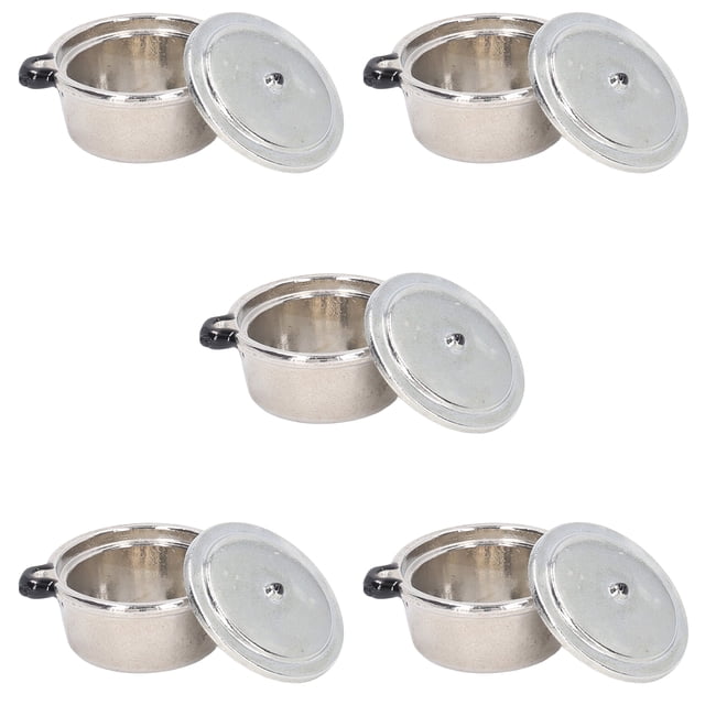 Decoración de casa de muñecas Jadeshay juego de 5 Mini ollas para sopa Modelo Mini olla de sopa
