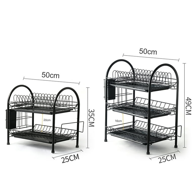 Dish Drying Rack, 3-Tier Detachable Dish Rack and Draining Board Set,  Organizer Rack with Utensil Holder (Black/White) - متجر اختياري