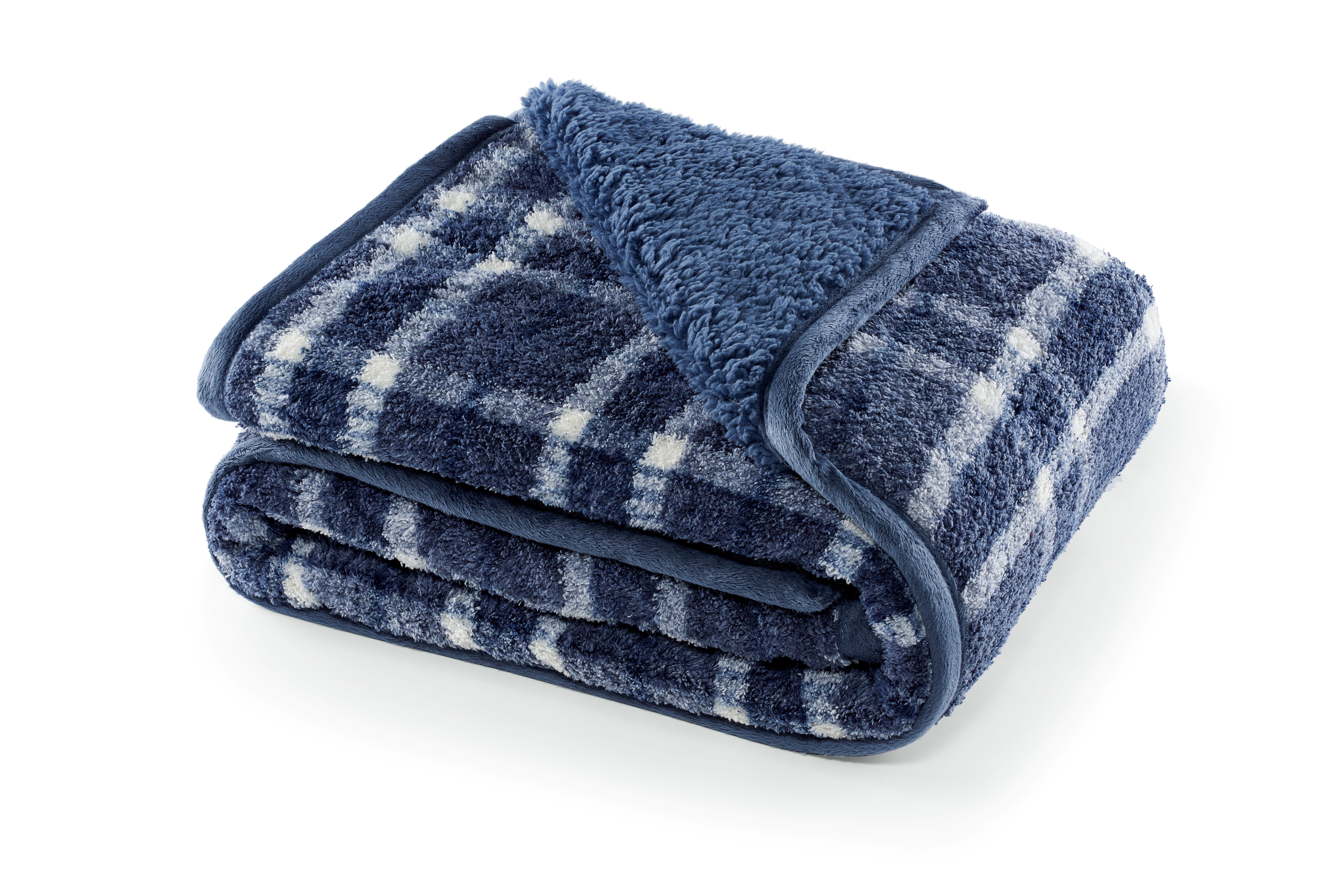 CBCHome Reversible Soft Sherpa Throw Blanket - Cute and Cozy Thick Throw for Couch, Warm Gifts for Women (Blue Plaid, 50" x60")