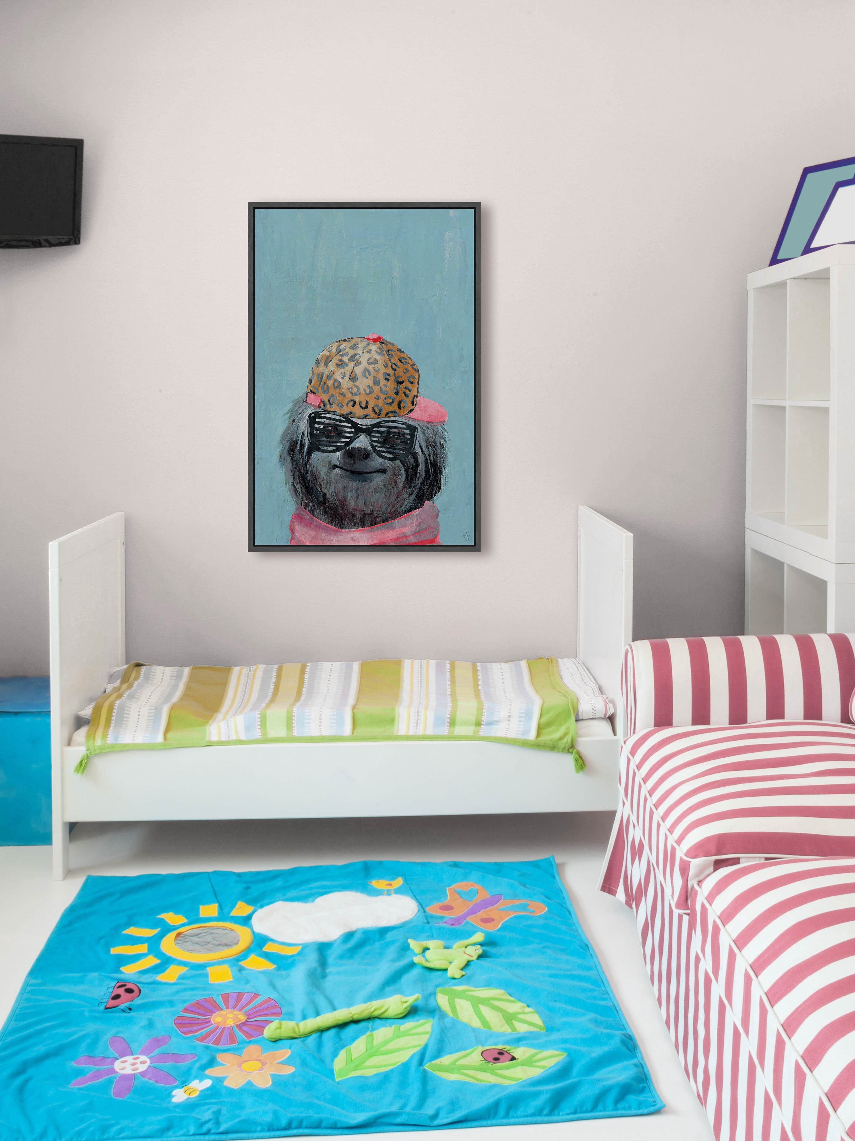 Hipster Sloth Floater Framed Painting Print on Canvas