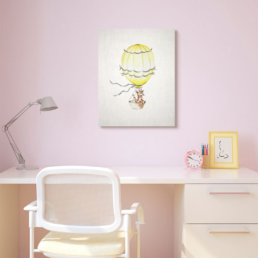 The Kids Room by Stupell Cute Cartoon Giraffe In Hot Air Balloon Zoo Animal Painting Canvas Wall Art by Studio Q by Studio Q