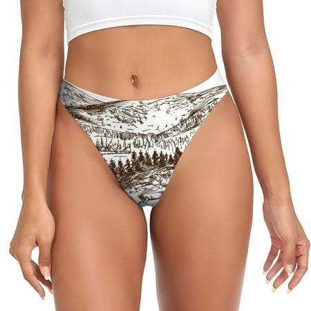 Qokaie Woodland Forest With Deers Printed Women s Cotton Thong Underwear  Sexy Breathable Panties G-string-Medium