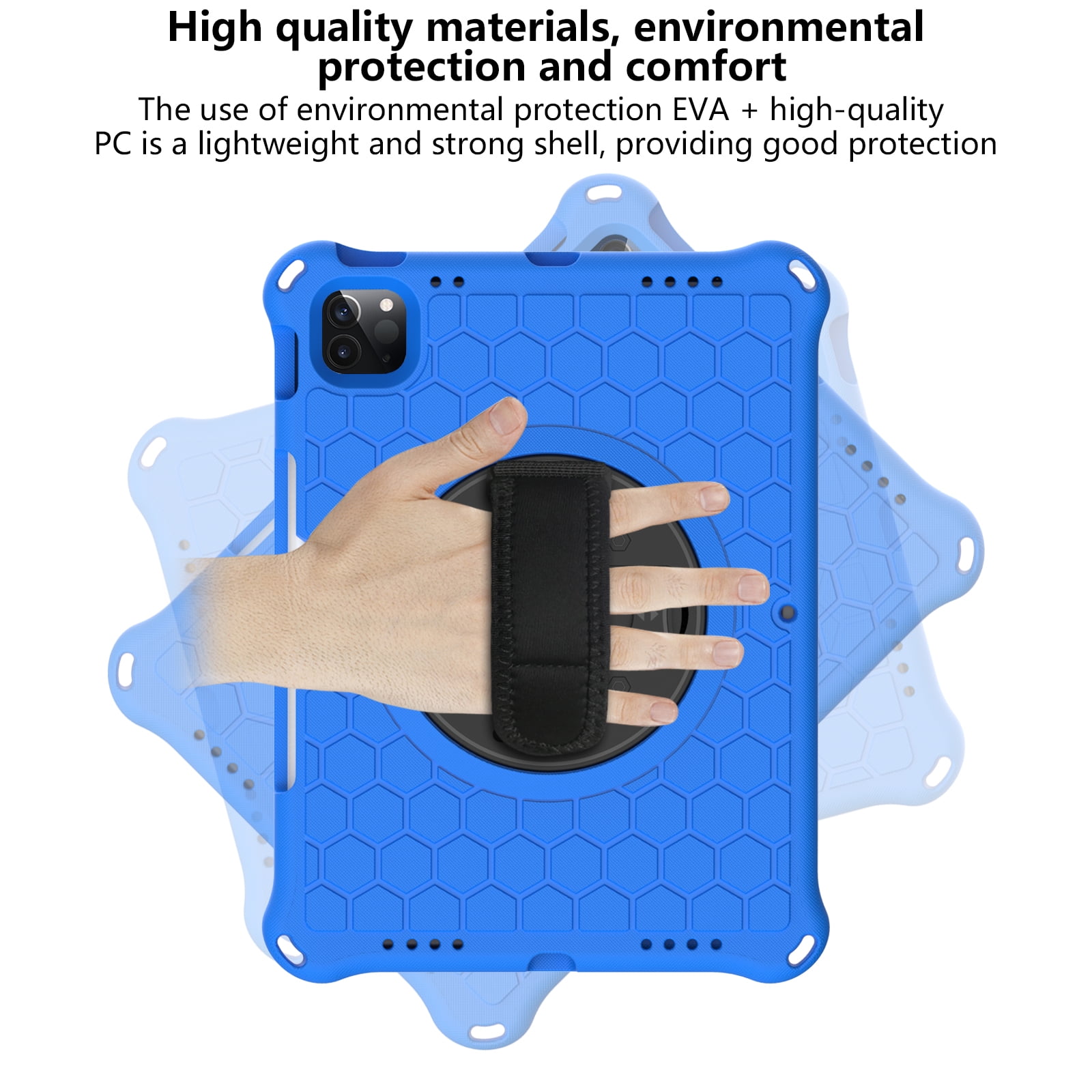 Mantto Shockproof Case for iPad 10th Generation 10.9" 2022 iPad Case with Shoulder Strap,Heavy Duty Rotating Kickstand Hand Strap Rugged Defender Protective Case w/Pencil Holder, Blue+Black