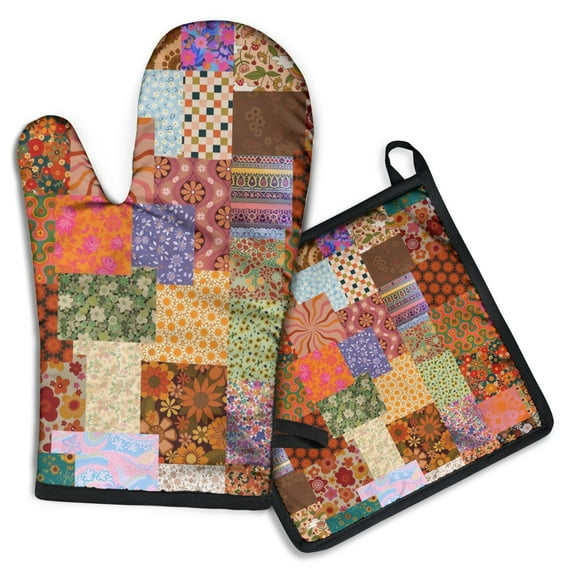 Pioneer Flower Floral Print Pattern Kitchen Oven Mitt and Pot Holder Sets 2 Pcs for Baking, Cooking and Grilling, Heat Resistant Up To 392 °F