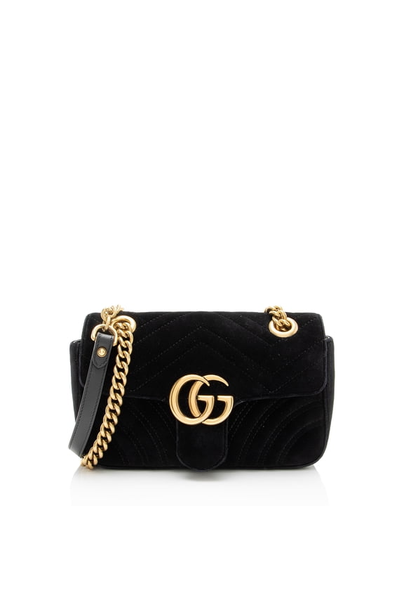 Pre-Owned Gucci Matelasse Velvet GG Marmont Small Flap Bag