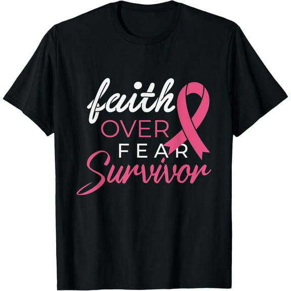Faith Over Fear Fighter Breast Cancer Awareness Survivor T-Shirt Tee