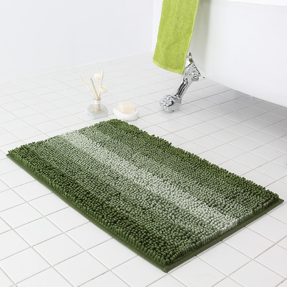 FUDAKUNA Fluffy Chenille Bathroom Rugs Anti-slip Absorbent  19.6" x 31.5" Green Stripes Decor Bath Mat Machine Washable