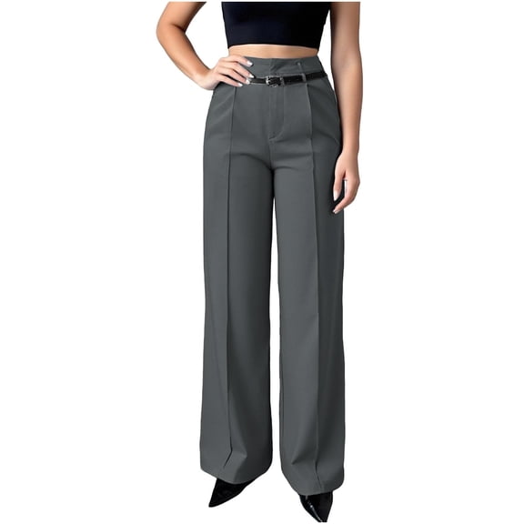 Dress Pants Women Business Casual High Waist Wide Leg Straigt Work Pants Petite Pull On Chino Trousers with Belt