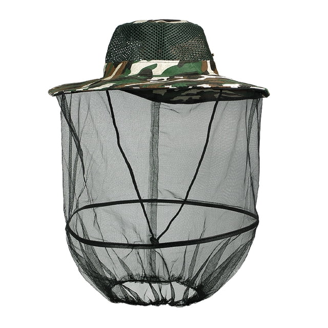 Gorro Malla para Insectos Midge Hat Protector Facial para Pesca Al Aire Libre (camuflaje Verde)