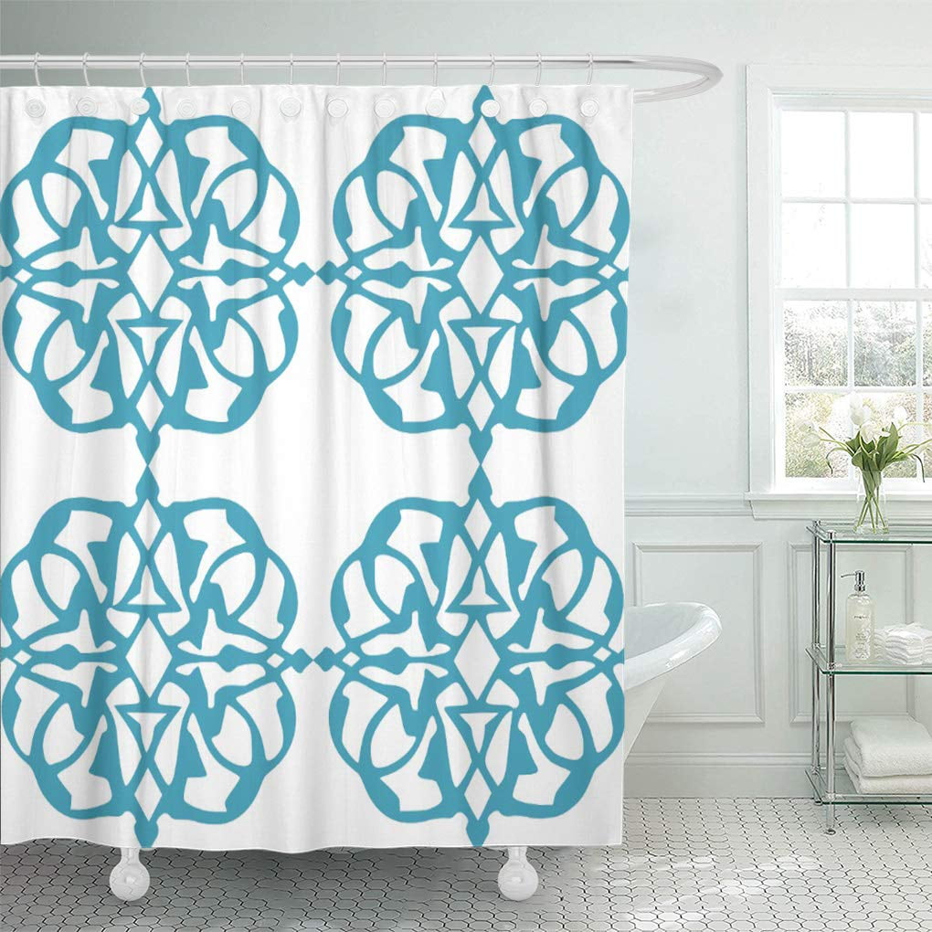 SUTTOM Pattern Moroccan Damask Teal Morocco Shower Curtain 66x72 inch