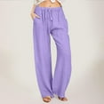thumbnail image 2 of Women High Waisted Wide Leg Pants - Fashion Drawstring Elastic Trousers, Comfy Straight Leg Long Pants with Pockets, Polyester, All Occasions, 2 of 5