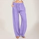 thumbnail image 2 of Pantalones anchos de cintura alta para mujer: pantalones elásticos con cordón, cómodos pantalones largos rectos con bolsillos, poliéster, para todas las ocasiones, 2 of 5