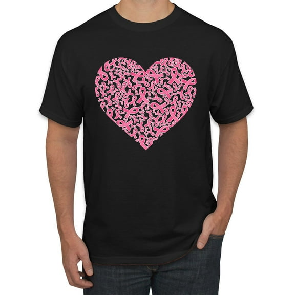 Wild Bobby, Pink Ribbon Heart, Breast Cancer Awareness, Men Graphic Tee, Black, Small