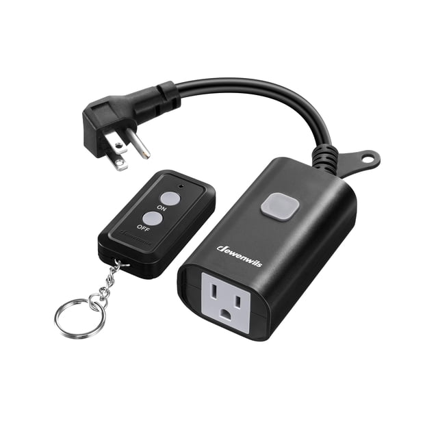DEWENWILS Outdoor Remote Control Outlet, 15A Wireless Remote Control Switch, 100FT Control Range & 14AWG SJTW Power Cord, Weatherproof for Outdoor Appliances, 1 Remote Control+1 Outlet