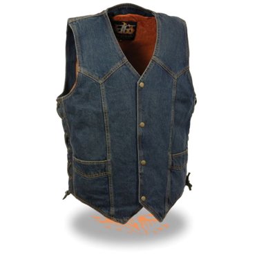 Club Vest CVM3002 Men's Classic Black Side Lace Denim Vest With Dual Front Closure