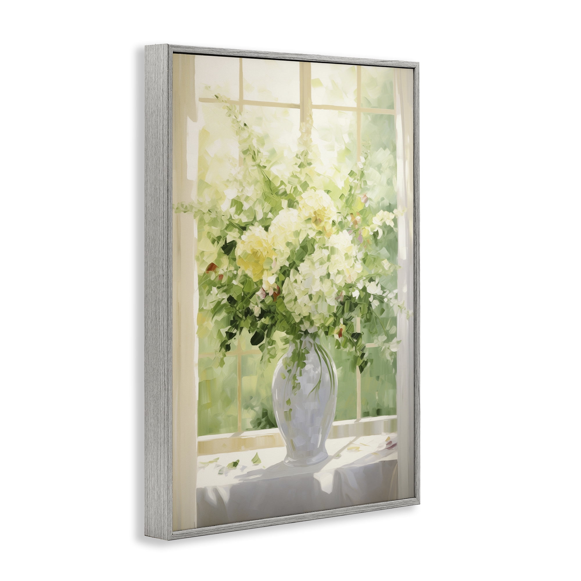 Stupell Industries Flower Arrangement in Window Botanical & Floral Painting Gray Framed Art Print Wall Art, 20 x 30