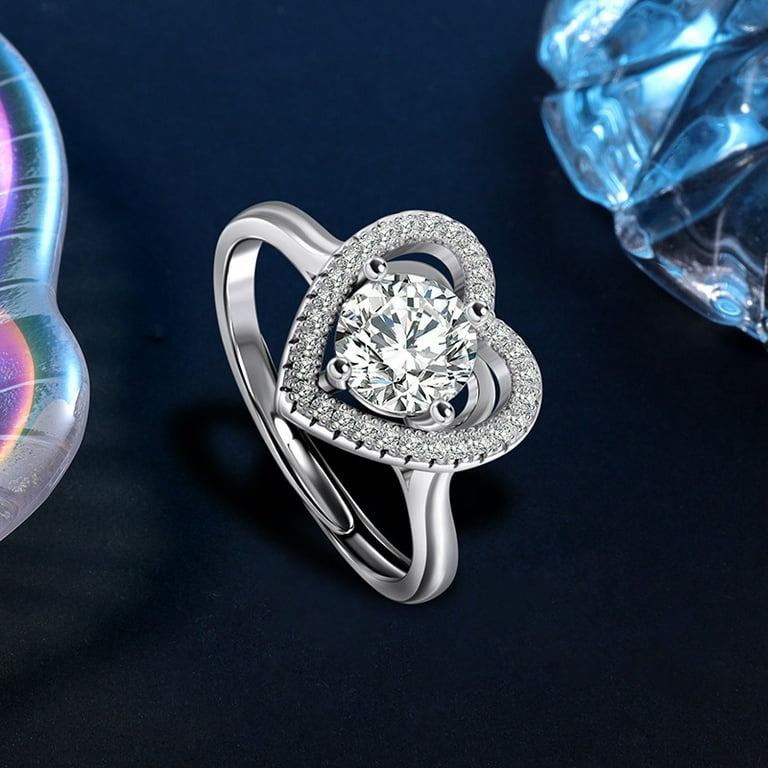 Moissanite Adjustable Heart Shaped Ring for Women Girls 925