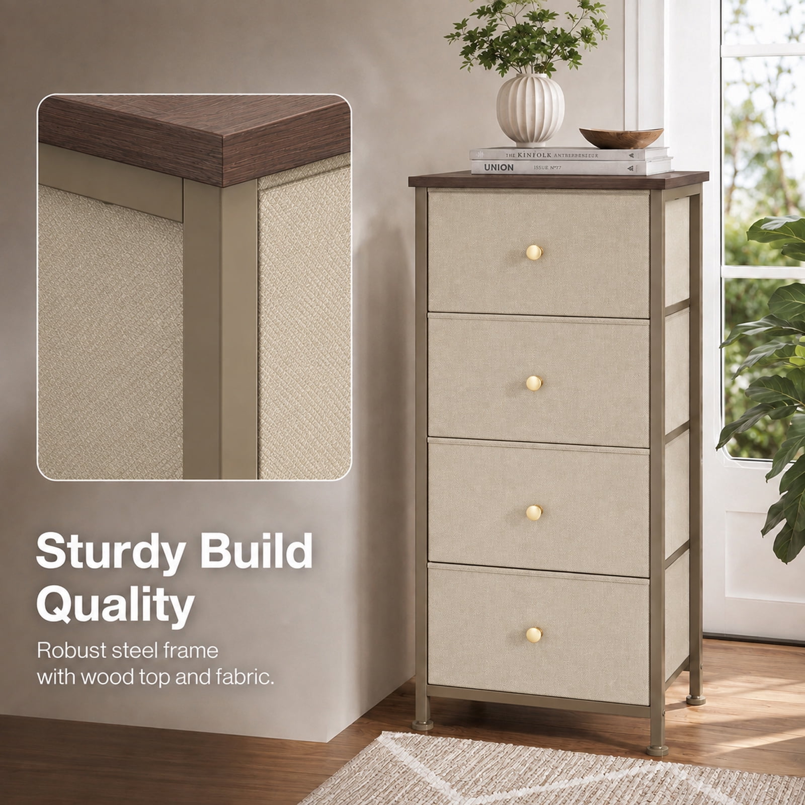 Alvantor Dresser Nightstand for Bedroom, 4-Drawer Fabric Dresser Storage Tower, Space-saving tower, Bedroom or closet use, Chest of drawers for small spaces