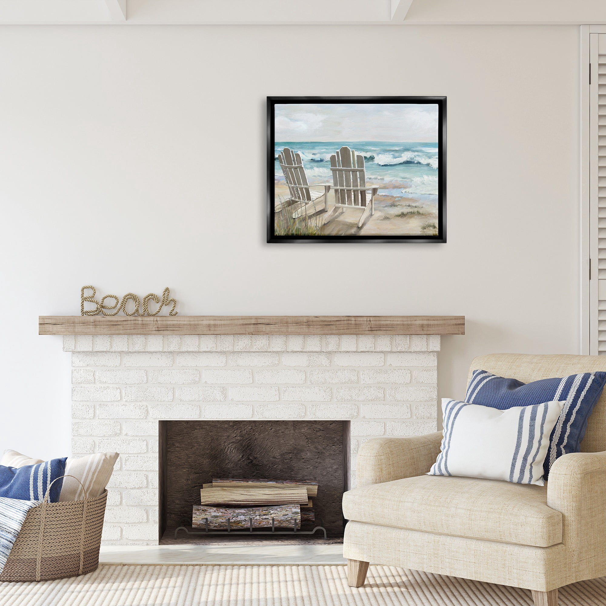 Stupell Industries Serene Beach Scene Landscape Painting Black Floater Framed Canvas Art Print Wall Art, 31 x 25