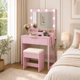thumbnail image 3 of Zimtown Vanity Desk Set with Mirror, Makeup Vanity Table with 8 LED Lights and Charging Station, Dressing Desk for Bedroom, Pink, 3 of 12