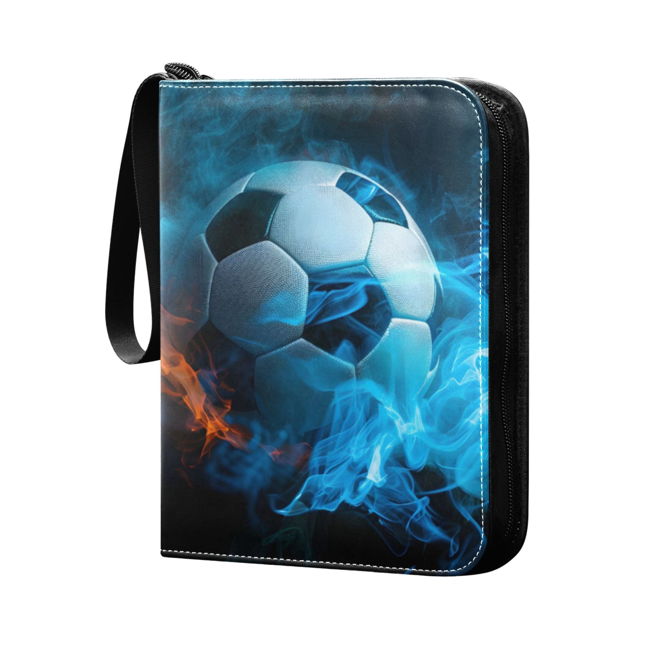 ALAZA Soccer Ball with Fire Trading Card Binder 4 Pocket Cards Collection Album 400 Folder Holder