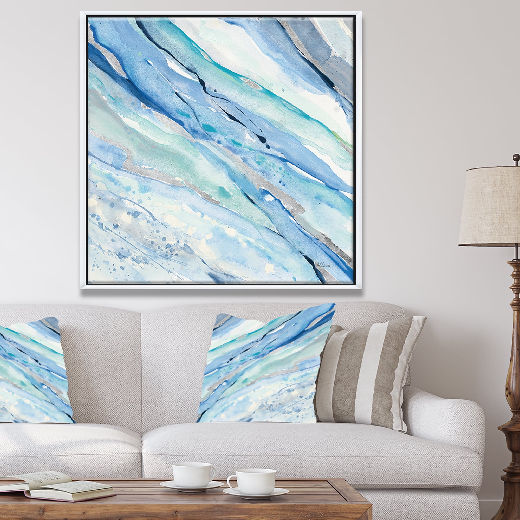 Designart ' Blue Silver Spring I ' Modern Lake House Framed Canvas