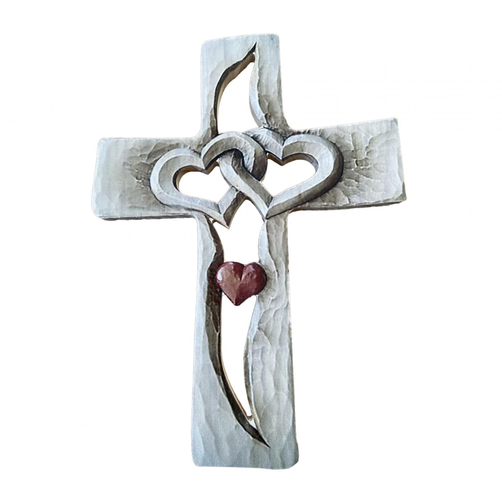 Cruz De Madera Tallada A Mano - Pequeña, De Bolsillo, Con Corazones, Para Regalar O Como Recordatorio De Fe Y Amor