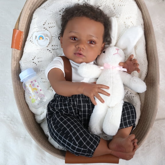 Reborn Baby Dolls Black 20 inch African American Baby Boy Soft Body Real Life Doll with Gift Accessories for Kids Age 3