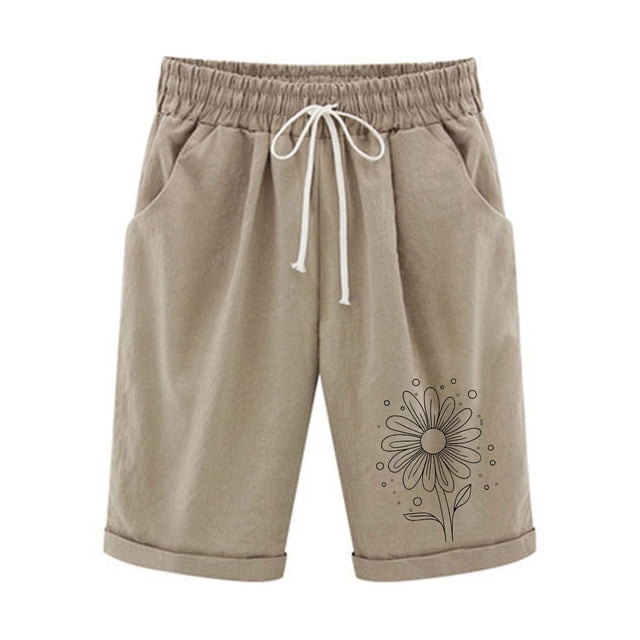 Pantalones Cortos de Verano para las Mujeres de Cintura Alta Estampado Elástico Cordón de Cintura, Casual Bolsillos Pantalones de Pijama