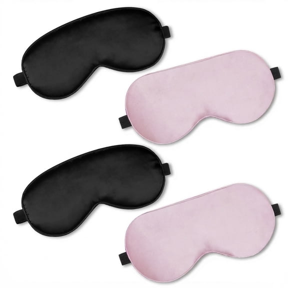 CNDRLEF Sleep Mask 4-Pack (2 Black, 2 Pink), Silk-Feel Contoured 3D Eye Mask, Adjustable Strap, Blackout Light Blocking for Travel & Naps