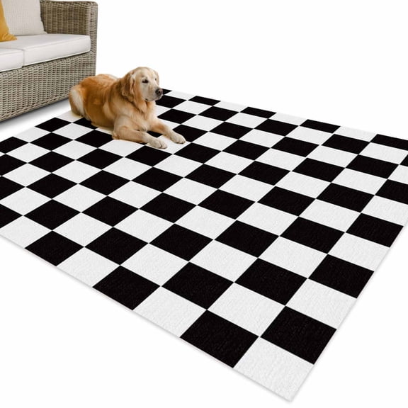 Outdoor Rug 5x8 ft Black And White Checkered Plaid Waterproof Outdoor Patio Rug Mat Non Slip Outside Area Rugs Carpet for RV,Camping,Porch,Deck,Pool,Balconybackyard,Classic Geometric Pattern
