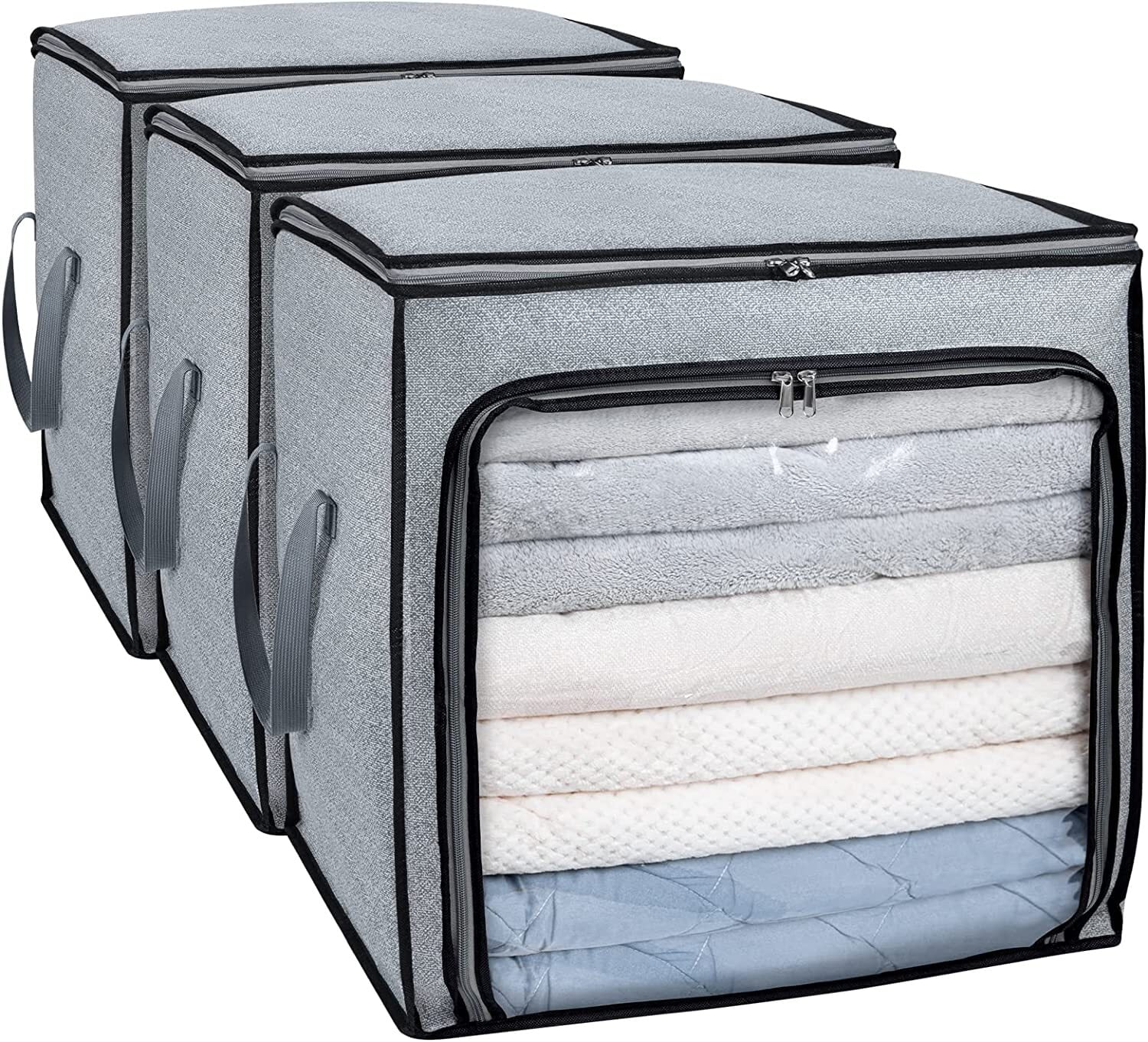  HomeHacks 3-Pack Clothes Storage,Foldable Blanket Storage Bags,Storage  Containers for Organizing, Clothing, Bedroom, Comforter, Closet, Dorm,  Sweater, Quilts, Organizer, Grey : Home & Kitchen